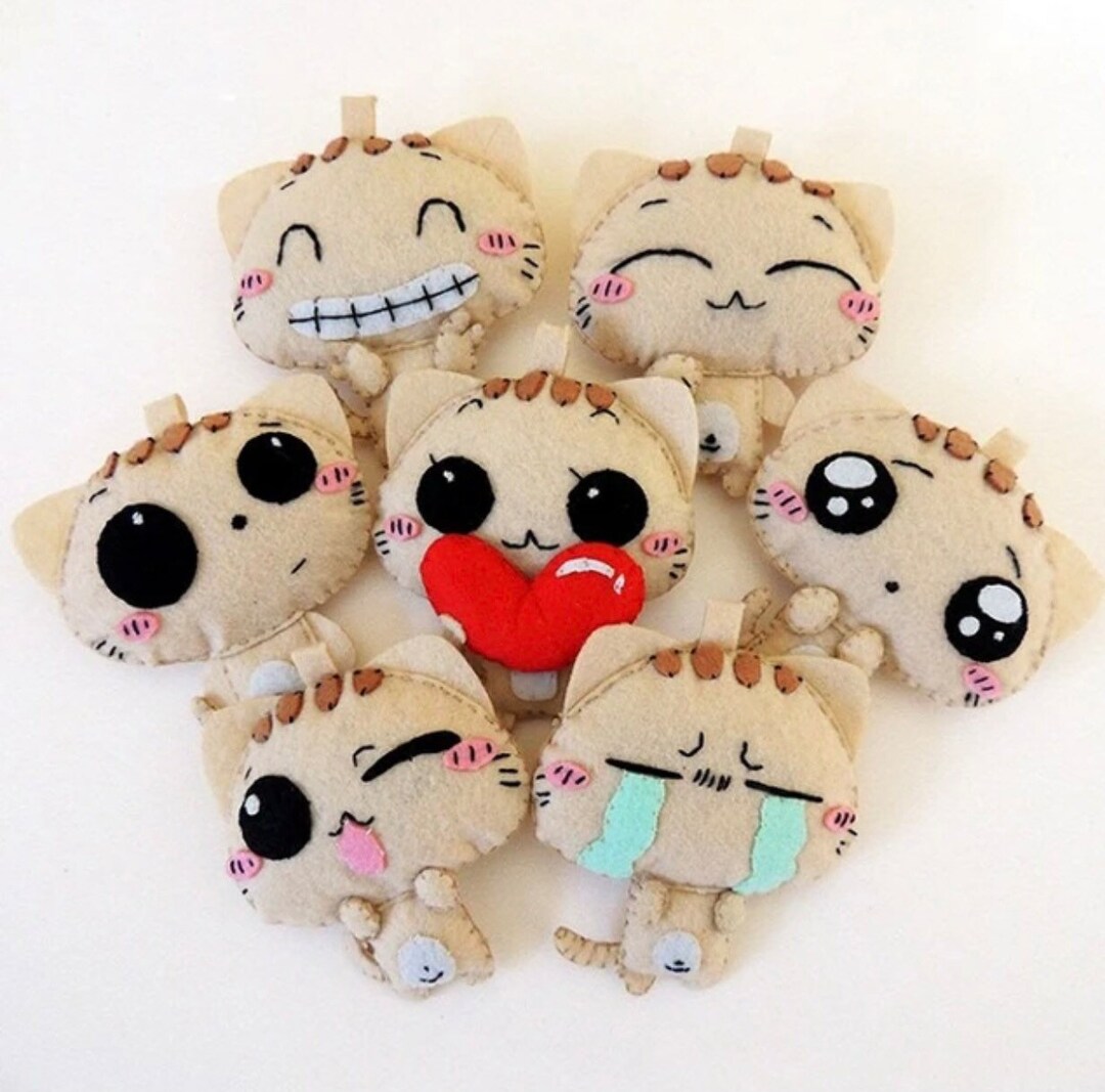 7pcs Plush Toy DIY Kit / Felt Plush Sewing DIY Kit / Set of 7 Kitty Cat Plush Toy DIY Kit