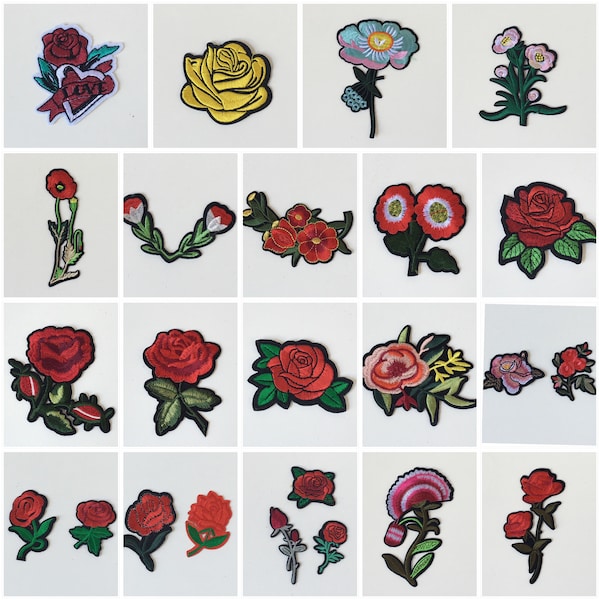 Flowers Patch 20 Different 1.5" To 5" Roses, Red, yellow, Pink, Blue Flowers Patch ( U Pick ) Iron On & Sew On Embroidered Patch F-97