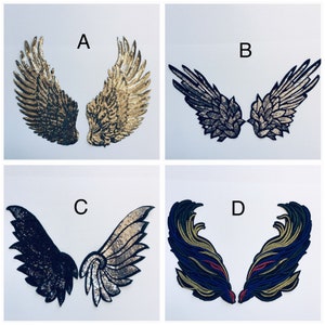 Large Angel wing Patch , 4 Different Patterns Sequin / Embroider Angel Wing Patch ( U Pick ) Sew On Embroidered Patch 10-13 inch F-58