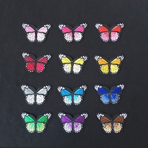 Set Of 12 Butterfly Patch , 12 Different color Butterfly Patch , Iron On & Sew On Embroidered Patch 7cm x 5cm F-30