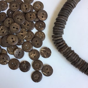 100 pcs Brown Coconut Shell Buttons,15 mm, 2 hole , sewing, crafts, scrapbook, Disk Bead , Beading D-13