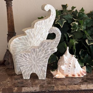 Hand Made Mother of Pearl Elephant Home Shape Decoration , Mother of Pearl Home Decoration Elephant Figurine (16"x9" )Or (12"x7" ) H-282