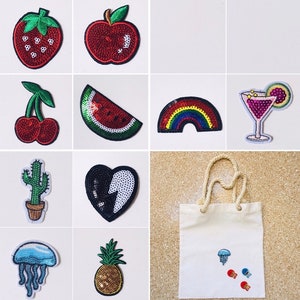 Sequins Patch 10 Styles ( U Pick ) Sequin / Stitch Iron On & Sew On Embroidered Patch For Bags, Hat, Shoes, Clothing F-91
