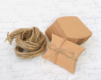 50 Kraft Pillow Box / Small Brown Kraft Pillow Box With Twine / Mini Billow ( 2.75 x 3 Inches, Usable Space 2 x 2.5 Inches ) Bx-242