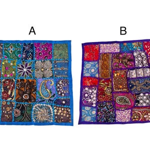 Silk Pillow Covers 16"x16" Embroidered Sequins and Beads Silk Throw Pillow Covers E3-185