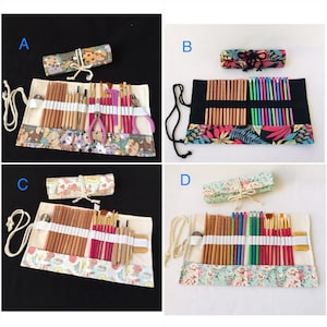 24 holes Roll Up Pencil Holder , Fabric Kitty Cat Print Roll Up Holder , Handmade Roll Up DIY Tools Holder , Roll Up Brush Holder B-134