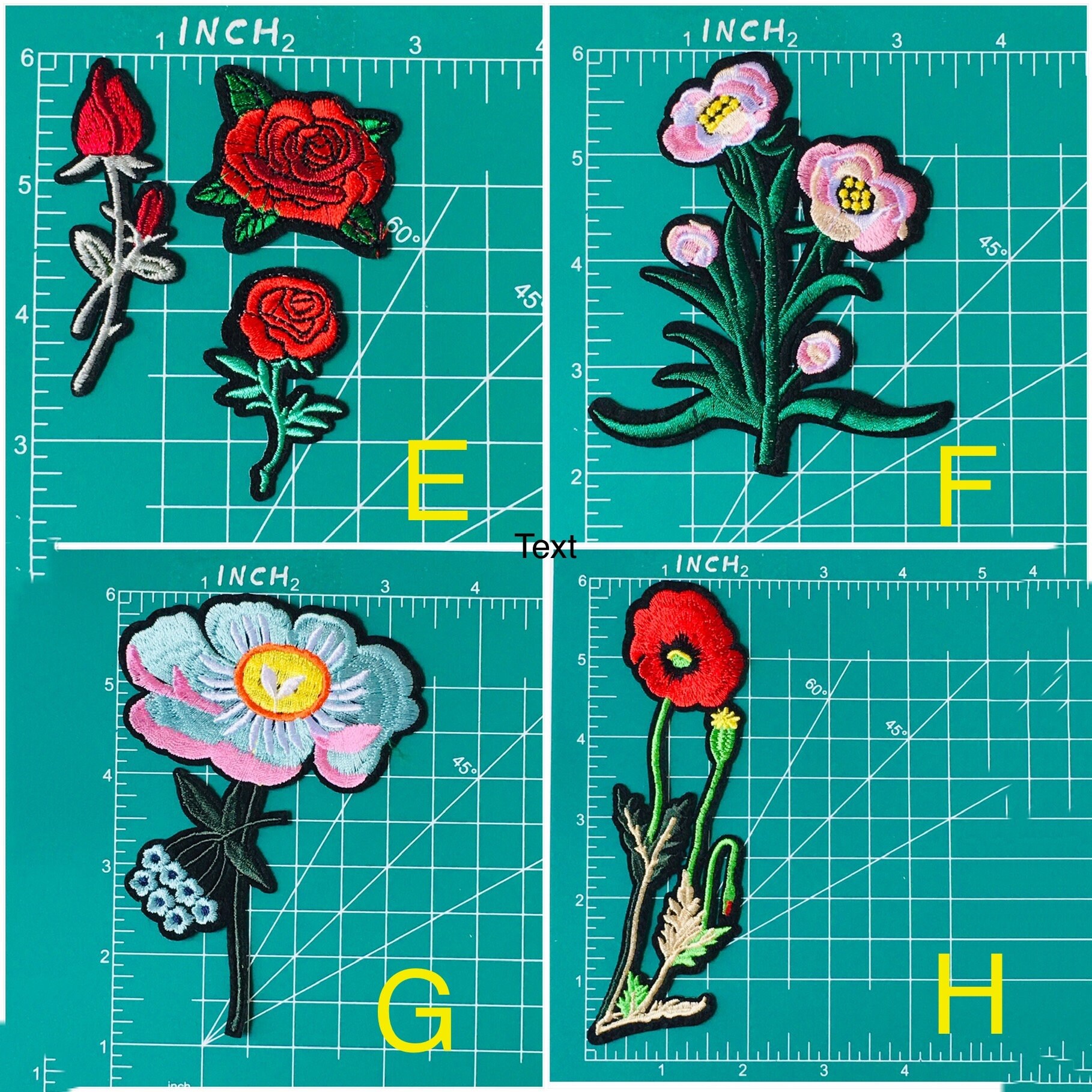 Große Gelbe Rose Applikation Patch - Lange Stiel Blumen Blüte Abzeichen