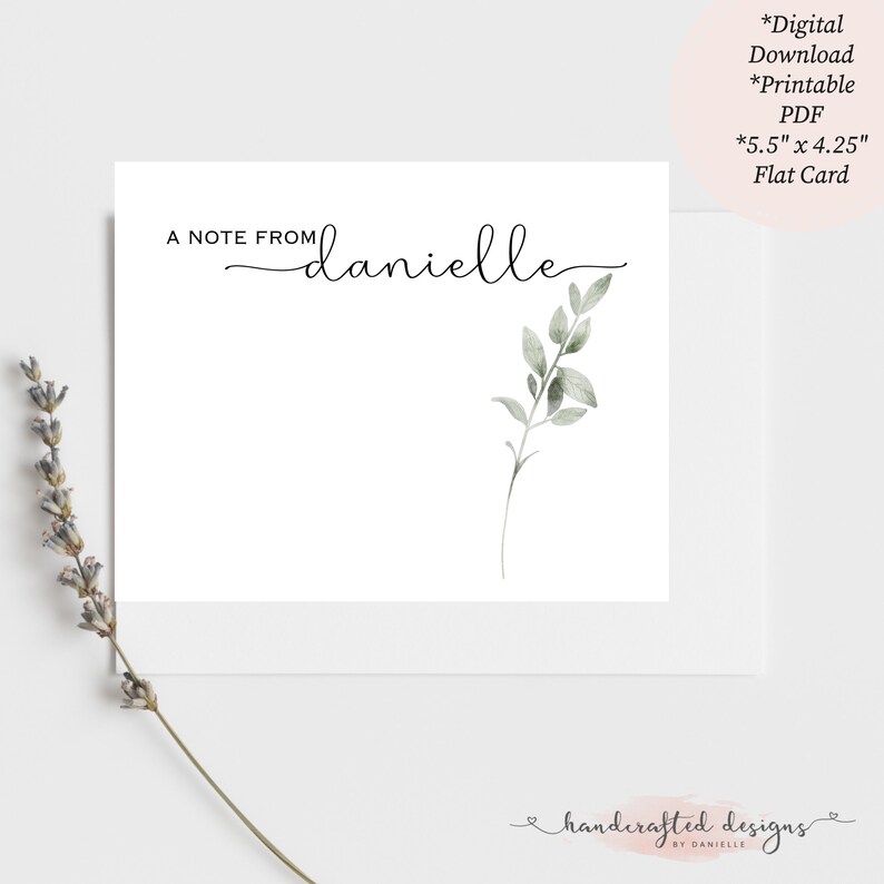 Personalized Printable Flat Notecard /5.5x4.25 Notecard/blank Notecard ...