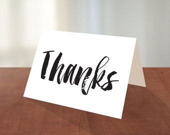 Printable Thank You Card Folded Card Instant Download // brushy font, black and white printable folded thank you note card Peachpod Paperie