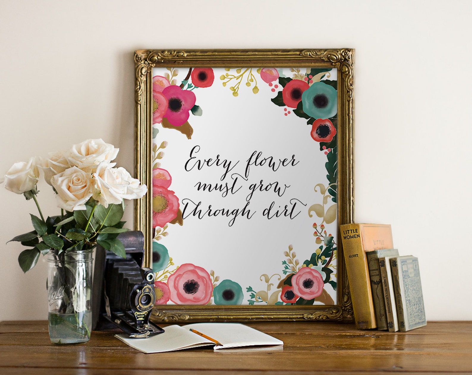 Every Flower Must Grow Through Dirt // Floral Handpainted Etsy