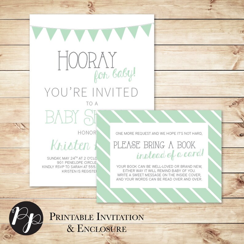 Gender Neutral Baby Shower Invitation in Mint and Grey
