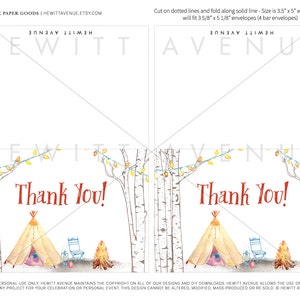 Camping Teepee Printable Thank You Folded Card 3.5x5 PDF - Etsy