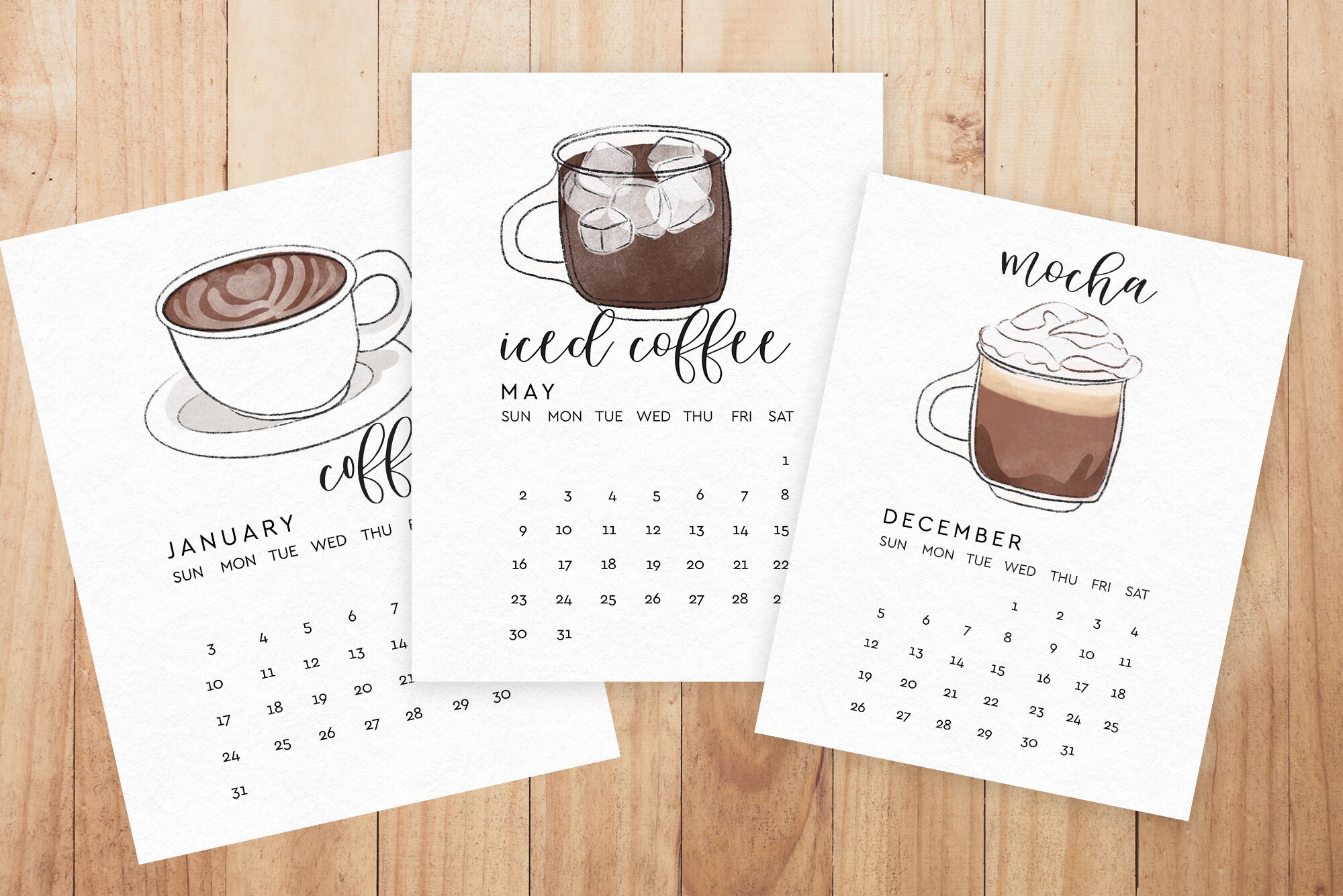 Small 2021 Coffee Printable Calendar Hand Lettered Black And Etsy