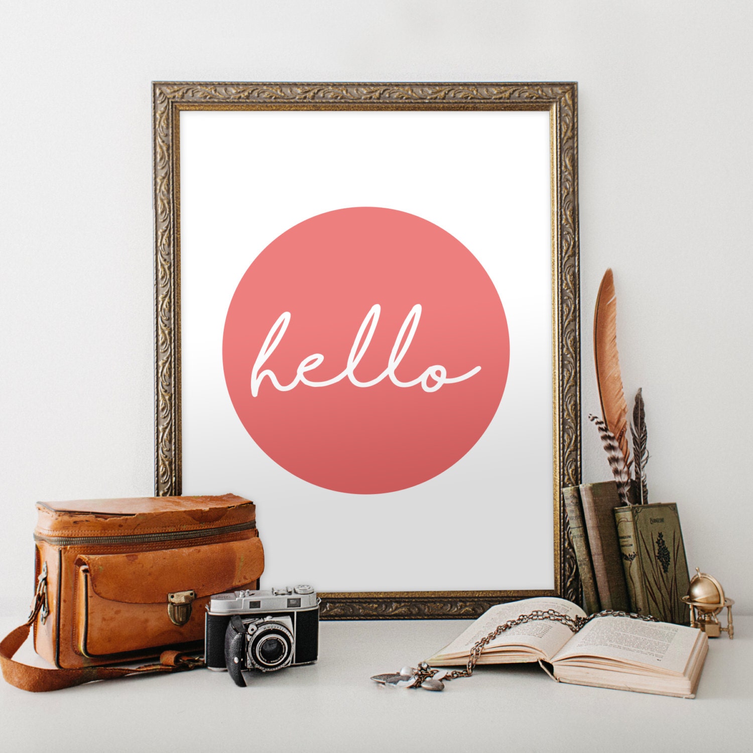 Printable Art Hello Wall Art Minimalist art in Coral PDF Etsy