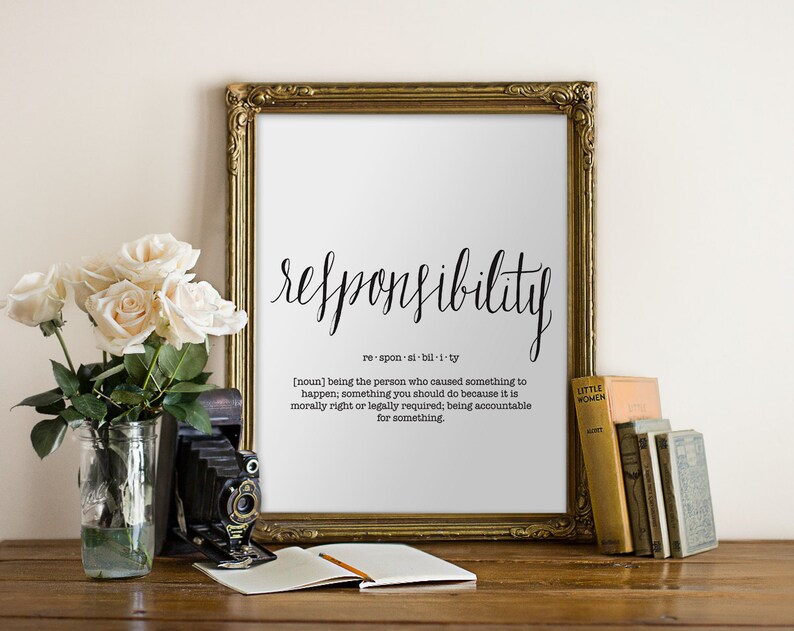 Responsibility Dictionary Definition Art Print Donation Etsy