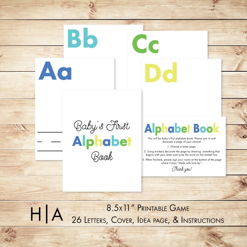 8.5x11 Alphabet Book Baby Shower Game Blues and Greens Etsy