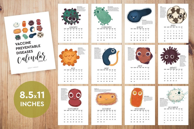 Large 2023 Vaccine Calendar Virus and Bacteria Calendar Etsy