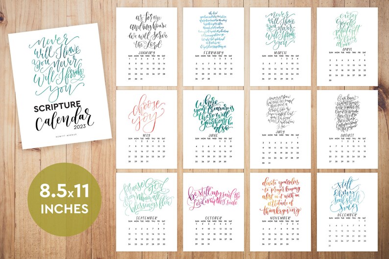 Large 2023 Bible Verse Printable Calendar 8 5x11 Christian Etsy