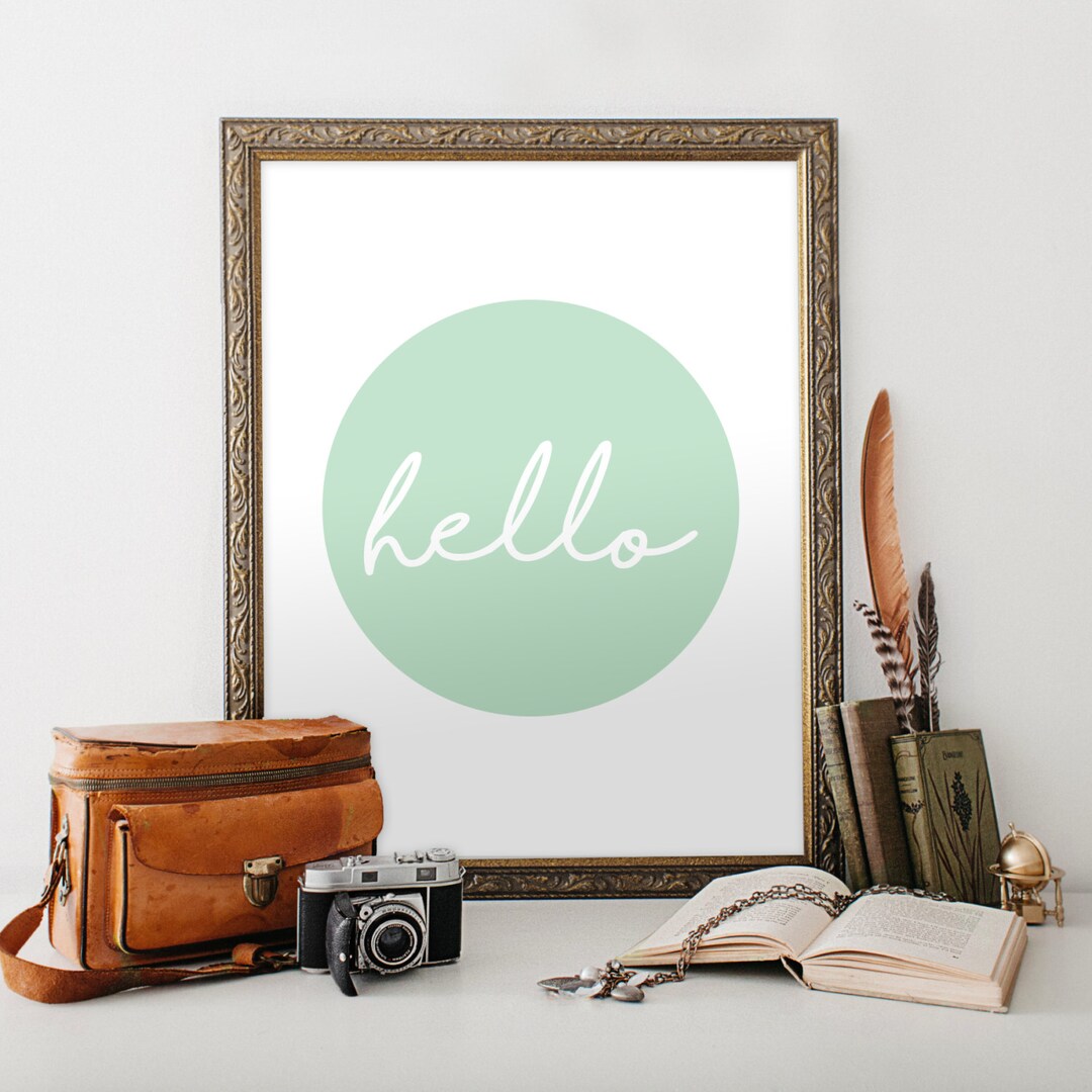 Printable Art Hello Wall Art, Minimalist Art, Mint, PDF JPEG Nursery