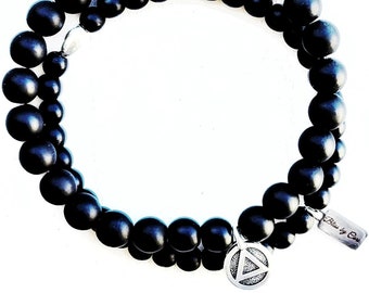 Black Onyx Recovery/Sobriety/Addiction Unisex Reiki Healing Beaded Gemstone Bracelets