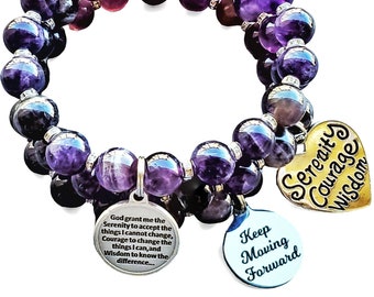 Amethyst Sobriety/Recovery/Serenity Prayer Reiki Healing Beaded Gemstone Bracelets