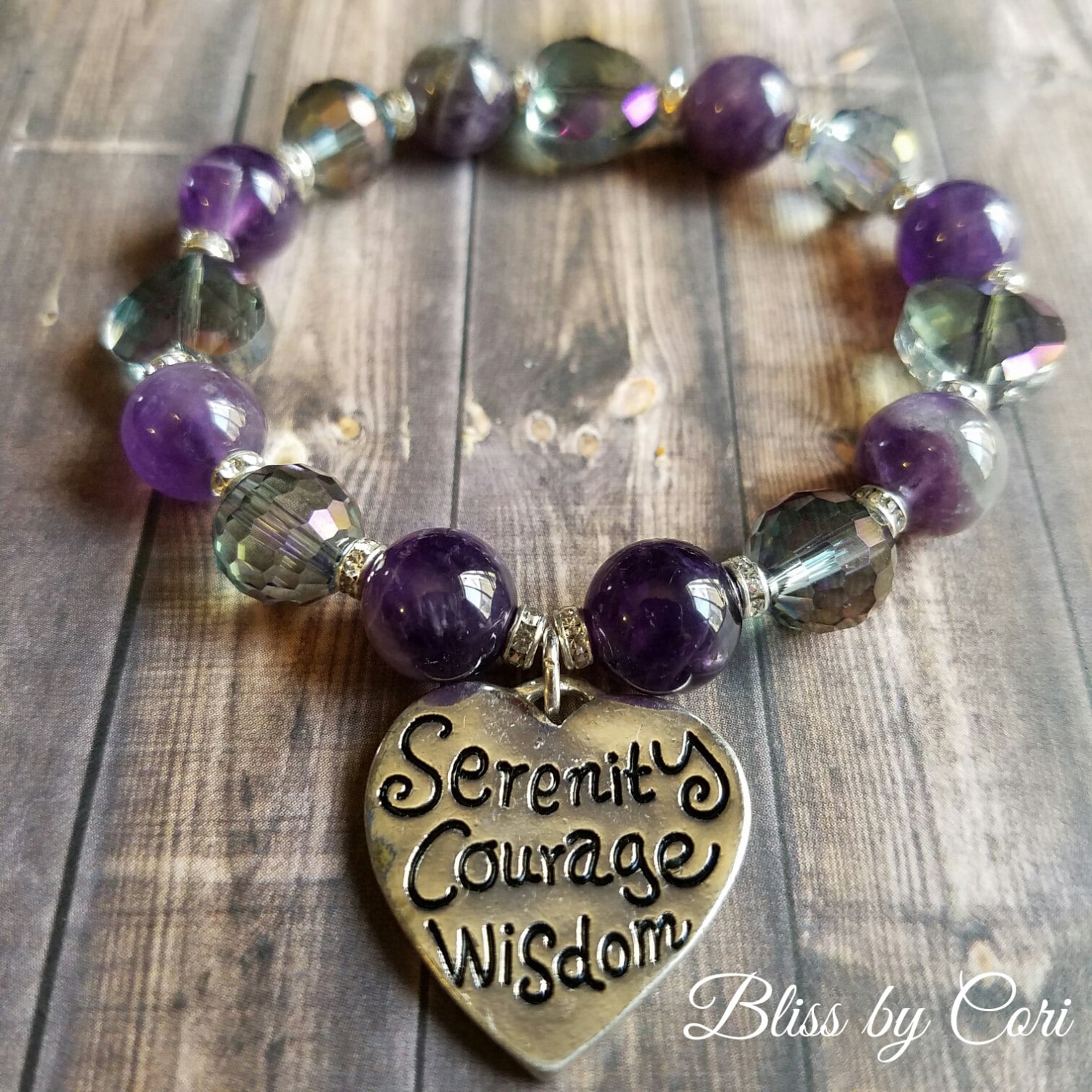 Amethyst Serenity Prayer Beaded Bracelet For Etsy