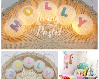 Personnalisé personnalisé lettre boules de coton chaîne lumières chambre pépinière veilleuse décor anniversaire noël nouvel an bébé douche cadeau fille