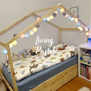 Luci a stringa di palline di cotone colorate personalizzate per camera da letto per bambini, luci da fata per letto, luci per teepee, decorazioni per letto Montessori, regalo per baby shower