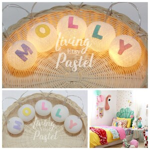 Carta personalizada personalizada Bolas de algodón Luces de cadena Dormitorio Guardería Luz nocturna Decoración Cumpleaños Navidad Año Nuevo Baby Shower Regalo Chica
