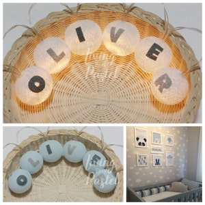 Personalizado carta personalizada bola de algodón luces niños casa cama luces dormitorio vivero luces dormitorio decoración baby shower cumpleaños regalo de Navidad