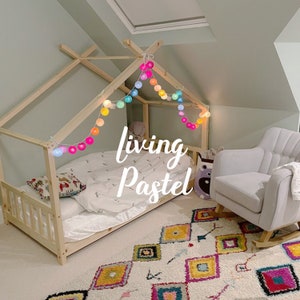 Luci a stringa di palline di cotone colorate personalizzate per camera da letto per bambini, luci da fata per letto, luci per teepee, decorazioni per letto Montessori, regalo per baby shower