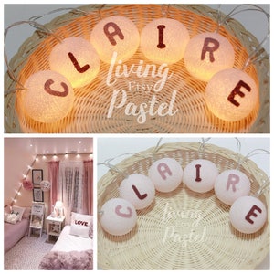 Personalizado carta personalizada bola de algodón luces niños casa cama luces dormitorio vivero luces dormitorio decoración baby shower cumpleaños regalo de Navidad