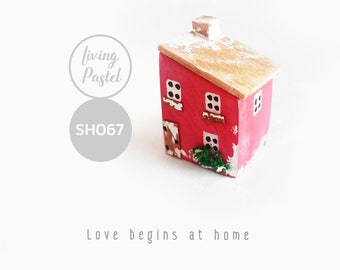 Christmas-Themed Miniature Wooden House Decoration: Unique Wood Shelf Decor and Gift, Mini Village, Miniature House Decor, Handmade Gift