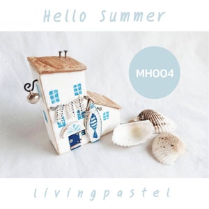 Little wooden beach cottage, Mini Wooden house, Handmade Home Decor for mini wooden village, New Home Gift, House Ornament, Beach Diorama