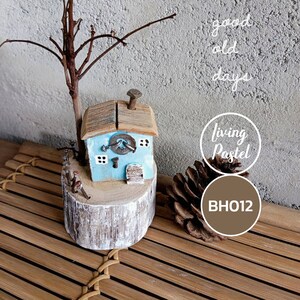 Little handmade wooden Cottages and Houses on wood slice, coastal themed home decor, shelf ornament, birthday gift, Rustic Home Decor