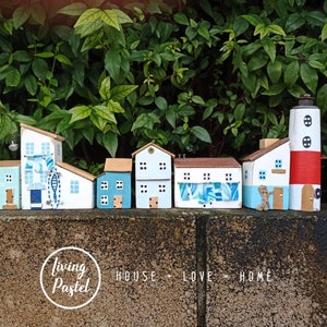 Beach Cottage Miniatures: Coastal Wooden Houses with Lighthouse - Seaside Collectibles and Nautical Decor, Driftwood Art Miniature Gift
