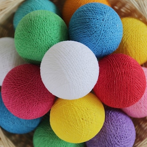 Mix Colors Handmade Cotton Ball String Lights for Bedroom Nursery Birthday Gift Party Decor Dorm Fairy Lights Rainbow Colorful Night Lights