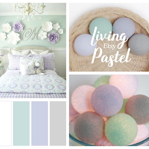 Cotton Ball String Lights Girl Bedroom Fairy Nursery Night Light Dorm Decor Baby Shower Gift Pastel Garland - White, Mint, Lavender, Grey