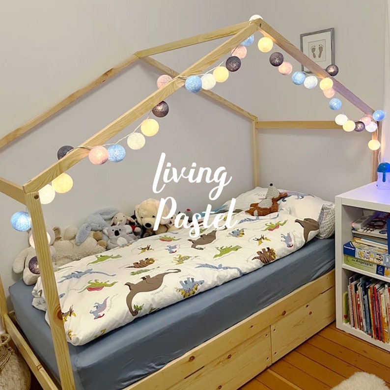 Custom Color Cotton Ball String Lights for Bedroom Fairy Lights Personalized Gift for Dorm Baby Shower Teepee Lights Kids House Bed Lights 画像 2