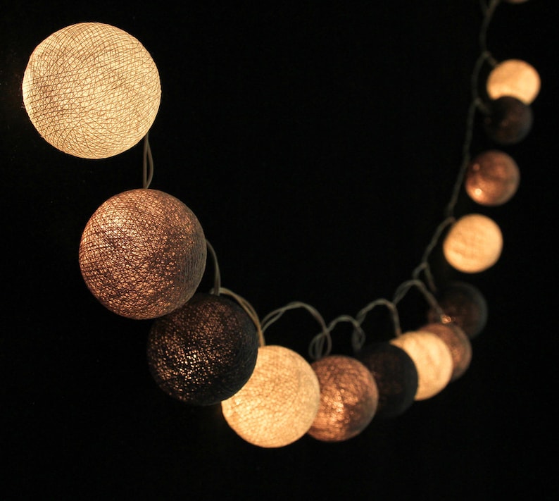 35 Grey Tone Cotton Ball String Lights for Bedroom Dorm Decor Etsy