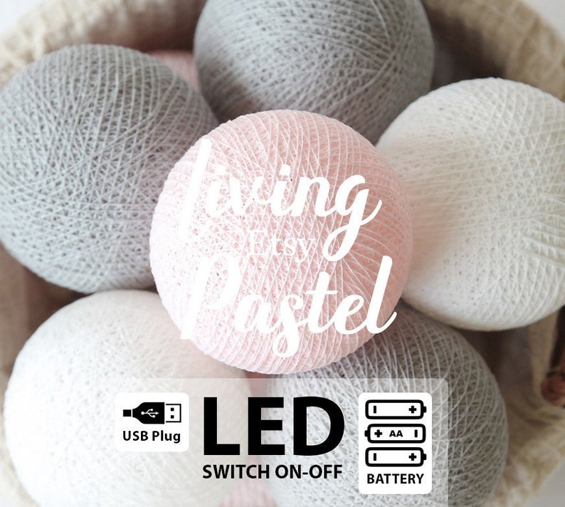 20 LED Cotton Ball String Lights Bedroom Night Lights Kids Etsy