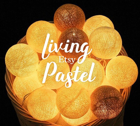 10 20 Cotton Ball Lights For Bedroom Fairy Lights Kids Room Nursery Night Light Dorm Decor Party Birthday Gift Ivory Macaron Yellow Mustard