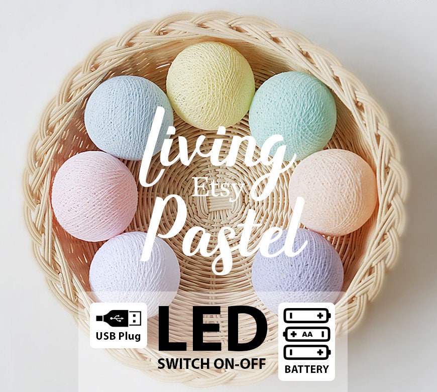 Mix Pastel Cotton Ball Lights LED Usb/battery Fairy Lights Etsy