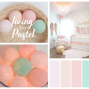 Cotton Ball String Lights Girl Bedroom Fairy Nursery Lighting Decor Baby Shower Pastel Garland Light Pink, Light Peach, Misty Rose, Mint image 1