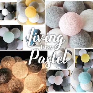 20 Cotton Ball String Lights for Bedroom Fairy Lights Nursery Night Light Girl Boy Room Decor Garland Gift Grey Mix Tone by Living Pastel