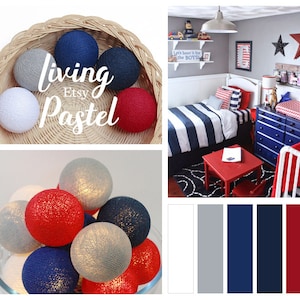 Cotton Ball String Lights Bedroom Fairy Lights Kids Boy Room Nursery Night Light Dorm Decor Gift - White, Grey, Royal Blue, Navy, Red