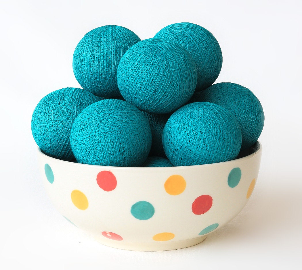 Teal Handmade Cotton Ball String Lights for Bedroom Night Etsy