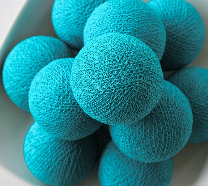 Teal Handmade Cotton Ball String Lights for Bedroom Night Etsy