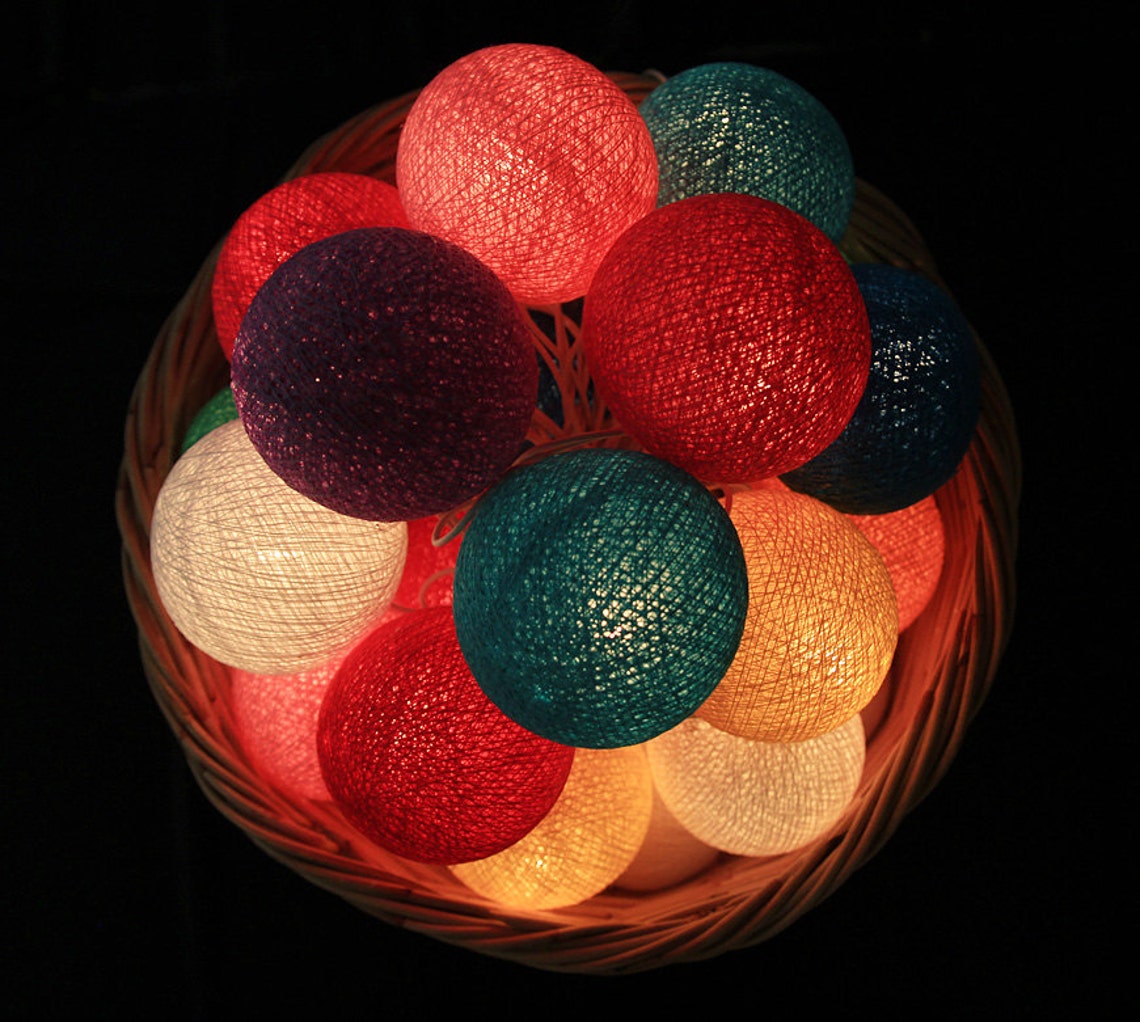 Mix Colors Handmade Cotton Ball String Lights for Bedroom Etsy