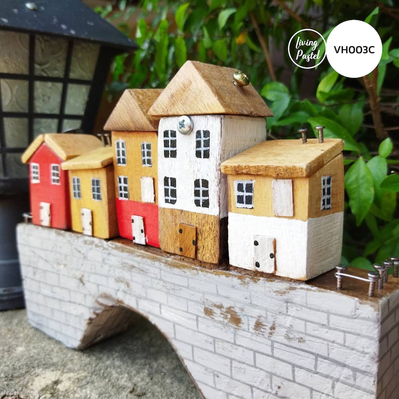 Wooden Town Primitive Handmade Wooden Houses Mini Wood Etsy